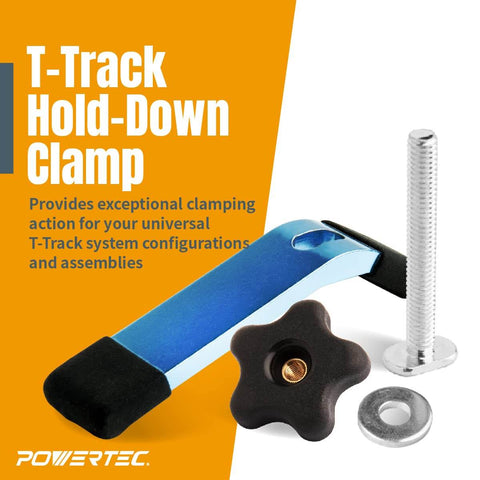 Four Pack T-Track Hold Down Clamp Set With Mini And Standard Clamps Includes Bolts Washers And Five-Star Knobs shown disassembled