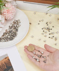 Hella Sturdy 100 Piece Brass Dome Studs Kit Featuring Easy Install Nailhead Screw Back Design For Heavy Duty Leather Repair Belts Motorcycle Boots Denim Jackets And Custom Garment Craft That Looks Totally Fresh, showcasing brass and silver dome studs in hand and plate.