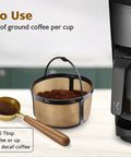 K Duo Compatible Reusable Coffee Filter with ground coffee next to a Keurig brewer, emphasizing its dishwasher safe design.