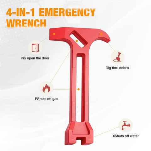 4 In 1 Emergency Tool Quick Gas And Water Shut Off Wrench, Non Sparking Pry Bar, Earthquake Survival Gear, in vibrant red.