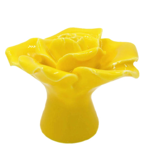 Totally Rad Yellow Ceramic Drawer Knobs Featuring A Sweet Vintage Floral Rose Pattern for Dressers Closets and Kitchen Cupboards Set of 2, glossy yellow rose design.