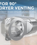 Close-up of Magnetic Dryer Vent Coupling Kit With Airtight Seal Quick Connect, shown for 90° venting.