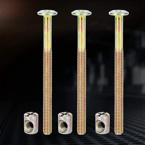 10 Pack M6 X 60mm Barrel Bolt Nuts Heavy Duty Cross Dowel Connectors Thick Galvanized Steel Hardware set with threaded bolts and nuts.
