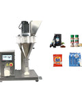 High Precision Electric Auger Filler Machine For Spices And Toner Powders 0.5 To 300 Grams with touch screen and bottles below.