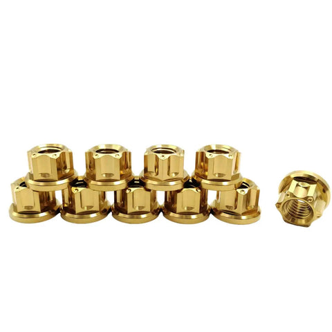 Beefy Aerospace Grade Titanium Nuts M6 M8 M10 M12 Hex Flange Bolts For Locomotive Motorcycle Bicycle Car Boat Brake Accessories Pack Of 5 Gold Finish