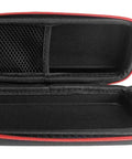 Open Rugged Hard Case For MLM2PRO Golf Launch Monitor With Waterproof EVA Shell And Shockproof Protection, red zipper and soft interior.