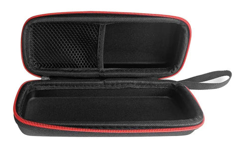 Open Rugged Hard Case For MLM2PRO Golf Launch Monitor With Waterproof EVA Shell And Shockproof Protection, red zipper and soft interior.