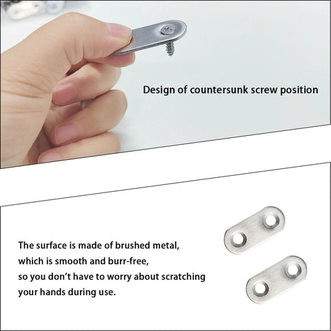 Close-up of 20 Pack Stainless Steel Straight Brackets With Screws Flat Plate Repair Brackets For Furniture Woodwork with smooth finish