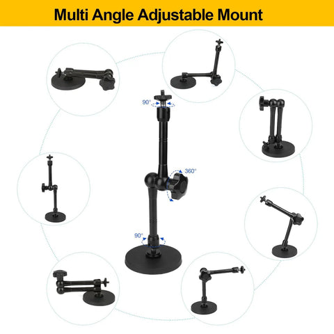 Magnetic Action Camera Mount For GoPro Hero Insta360 DJI Osmo AKASO with adjustable aluminum arm and rubber coated base