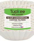Bulk 12 Cup Coffee Filters Tall Walled Prevent Grounds Overflow, 9.75 x 4.25 Inches, 500 Count, Fits Bunn 12 Cup Commercial and Large Home Brewers, Made in the USA displayed in packaging.