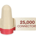 Solid As A Rock Tan And Red Wire Connectors For Twenty Two To Eight Gauge Cables displayed with 25000 quantity label.