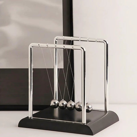 Desk Fidget Toy With Black Base Pendulum Balance Balls For Stress Relief Calming Science Gizmo Cool Office Decor Durable Metal Balls Classic Cradle Vibe