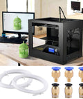 SIQUK PTFE tubing and PC4 fittings kit for 3D printers; white tubing coils and six brass fittings with blue caps