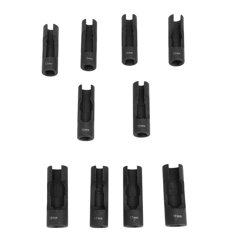 Shop Approved One Half Inch Fuel Line Socket Wrench Set Crafted From Chrome Vanadium Steel, ten socket sizes displayed.