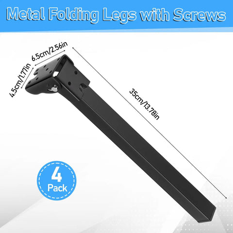 14 Inch Folding Table Legs 4 Pack Heavy Duty Metal Furniture Legs With Locking Hinges Mounting Screws angled with size measurements