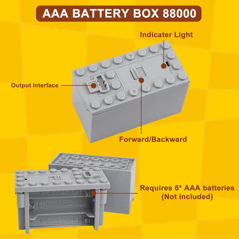 AAA battery box for Power Function Motor Set Kit With 40 Piece M L XL And Servo Motors features indicator light and output interface.
