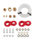 Installation accessories for triple gauge car dash kit including wires, screws, and fittings.