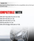 Compatibility chart for Set Of 4 High Performance Ignition Coil Packs For 1.6L L4 Engines Fits Kia and Hyundai 2006-2011