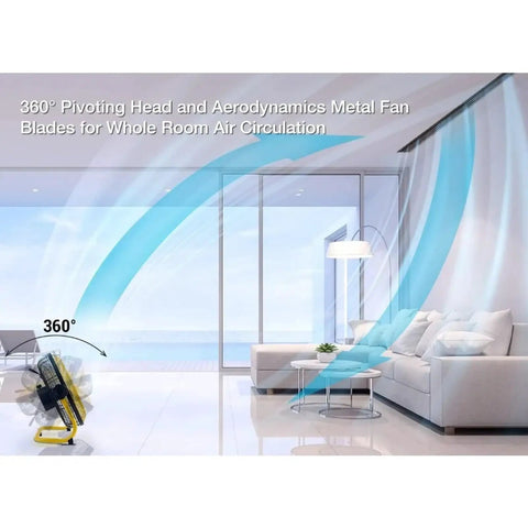 12 Inch Cordless Floor Fan Built With Rugged Metal Frame And Brushless Motor For Slick High Velocity Airflow Perfect For Camping Or Garage Use Featuring Zero Plug Hassle And Heavy Duty Reliability in living room with 360° airflow.
