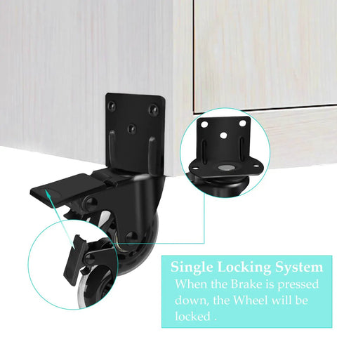 Close-up of 2.5 Inch L-Shaped Plate Swivel Caster With Brake Dual Bearing Silent Industrial Casters Wheels Load Capacity 500 Lbs For Carts And Trolleys
