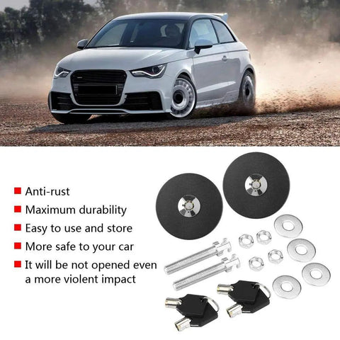 Dual Universal Car Hood Lock Pins Kit Aluminum Alloy Hood Latch Safety Pins For Engine Bay Security Black 2 Pack Easy Install with parts