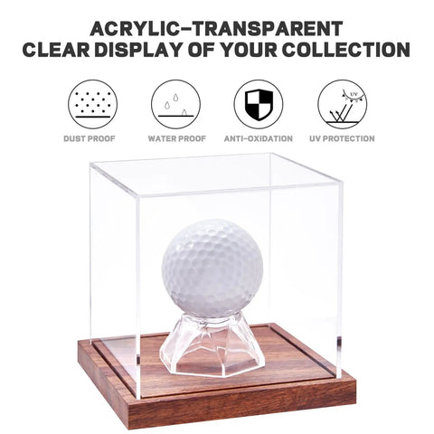 Dope Golf Ball Display Case With Solid Wood Base No Assembly Required Clear Acrylic Cube For Autograph Ball One Ball Stand Box UV