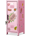 Fresh Pink Metal Mini Locker With Secure Lock And Keys Compact Desktop Organizer For Home Office Decor with wall decals and keys.