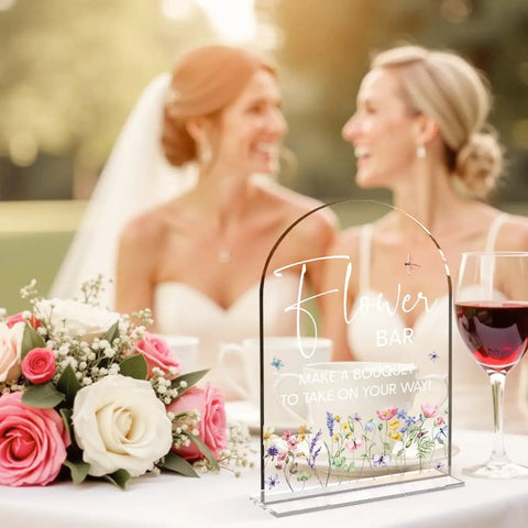 Flower Bar Sign Go To Clear Acrylic Table Sign For Weddings And Parties 5x7 Inches Durable Wedding Decor Signage on reception table