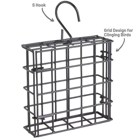 Single Cake Suet Cage Bird Feeder For Clinging Birds Holds One Suet Cake Or Small Seed Cakes Black Durable Cage Feeder With S Hook