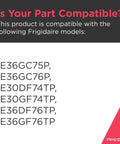 Compatibility chart for Stovetop Burner Knob For Gas Ranges And Stoves Chrome Replacement Part with Frigidaire models