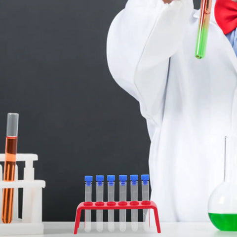 Red Plastic Six Hole Test Tube Rack And Holder For Upright Tubes Burette Stand Secure Lab Organization in science experiment setup