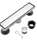 36 Inch Linear Shower Drain With Removable Wave Pattern Grate, Matte Black 304 Stainless Steel Floor Drain, Hair Catcher, Leveling Feet
