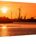 Industrial Landscape Canvas Wall Art With Silhouettes Of Buildings And A Wind Turbine By A River Dope Large 20X40 Framed Print