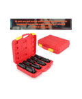9 Piece Deep Impact Socket Set For Car Wheel Hub Nuts 29mm To 38mm Hex Drive Tool Kit With Tough Ratchet For Heavy Duty Axle Mech Fixin' in red case