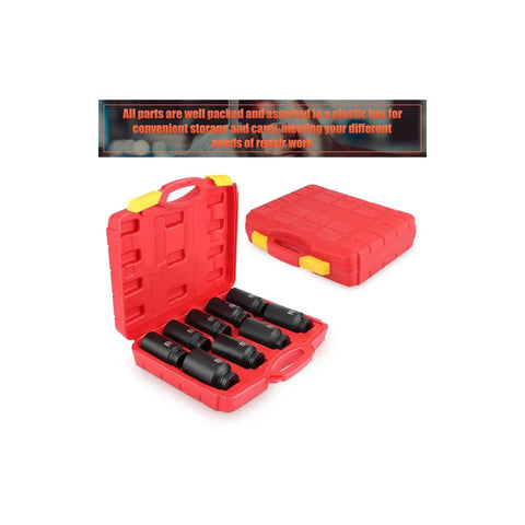 9 Piece Deep Impact Socket Set For Car Wheel Hub Nuts 29mm To 38mm Hex Drive Tool Kit With Tough Ratchet For Heavy Duty Axle Mech Fixin' in red case