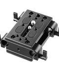 Camera Base Plate With 15mm Rod Clamp Rail Block for Tripod and Shoulder Rigs, Dual Aluminum Plates, 1/4-20 and 3/8-16 Screw Compatibility, Adds Solid Accessory Mount Holes for Cages, Monitors, Microphones, and More, black aluminum with dual 15mm rod clamps