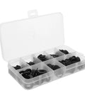 Plastic Flat Washers Assortment Kit For Electrical Outlet Mounting And Hardware Spacers, Oversized Cushioned Washers With Enhanced Insulation, black washers in compartment case
