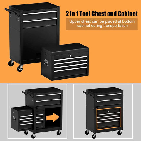 Heavy Duty Rolling Tool Chest With 6 Lockable Drawers And Detachable Top Two In One Tool Cabinet That Doubles As A Workbench Auto Locking Wheels Sliding Drawers Garage Organizer For Home Workshop
