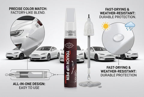 Tesla Touch Up Paint Pen For Model 3 Y S X Pearl White Multi Coat PPSW Exact Color Match Car Paint Scratch Repair 2 In 1 Brush And Pen DIY