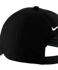 Rear view of Dri-FIT Perforated Golf Cap With Breathable Panels, 6-Panel Low Profile Black Hat, featuring hook and loop closure