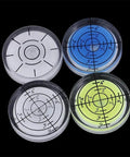 Four 32mm-Round-Bubble Levels for acrylic for spirit Gauge 32mm-Round in various colors and precision markings.