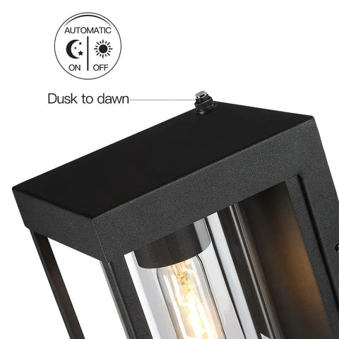 Dusk-to-dawn feature on 2 Pack Black Outdoor Wall Light Fixtures Dusk To Dawn Exterior Lantern Sconce 9 Inch Height Porch Light Wall Mount