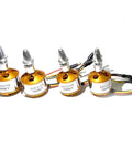 Four A2212 1000KV Brushless Outrunner Motors for RC Drones and Multirotors with high torque and strong thrust, pre-wired plugs