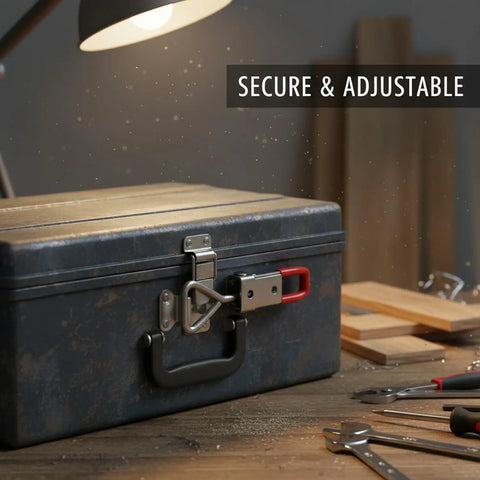 Adjustable Stainless Steel Toggle Latch Quick Release Draw Clamp on toolbox for secure workshop organization