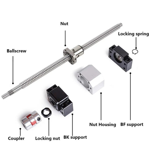 Heavy Duty Ball Screw Kit With Ball Nut And Nut Housing BK BF12 End Supports And RM1605 Coupler 1605 550 Set components display