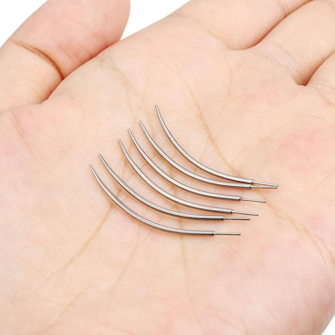 Six-Piece 18G Titanium Curved Piercing Taper Insertion Pins For Threadless Push-In Nose Rings Tragus Helix Tool