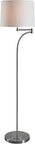 Brushed Steel Floor Lamp With White Tapered Drum Shade, 59 Inch Tall, Modern Living Room Lighting, Three Way Dimmer shown