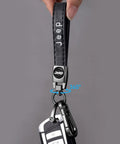 Premium Genuine Leather Keychain On Point Style Real Deal Fit For Jeep Wrangler Compass Cherokee Renegade Patriot Grand Commander Zinc Alloy Keyring Lanyard Everyday Carry Gift Black Sharp showing 360 degree swivel clip.
