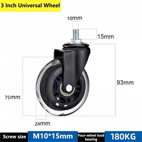 Five Pcs 3 Inch Polyurethane Caster Wheels Silent Rolling Heavy Duty Furniture Casters Smooth As Butter Hella Durable Cart Replacement Parts Built Tough For Easy Gliding Daily Home Or Shop Use, showing dimensions and design features.