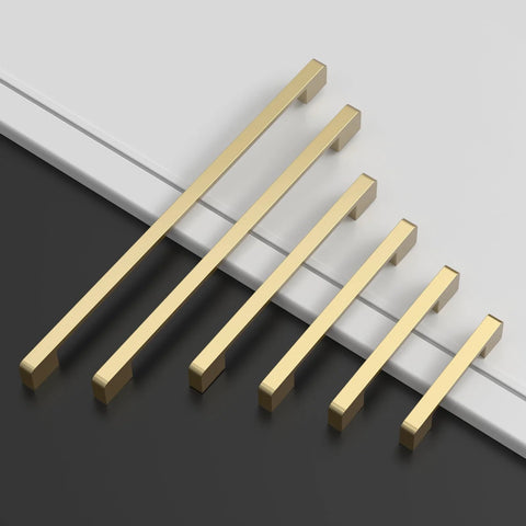 10 Pack 5 Inch Brushed Gold Cabinet Pulls For Kitchen Cabinets Cupboards And Drawers Durable Cabinet Hardware displayed on table